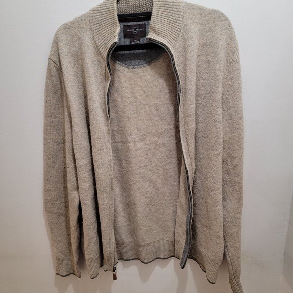 Black Brown 1826 Melange Oatmeal Lambswool Fine Knit Zip Sweater Cardigan L Used - Picture 8 of 13